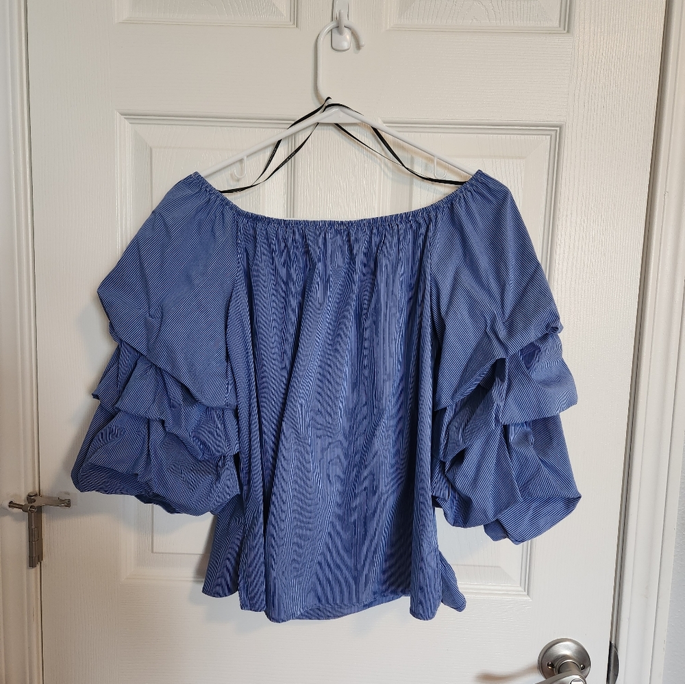 Zara Off Shoulder Ruffle Sleeve Top - Picture 2 of 2
